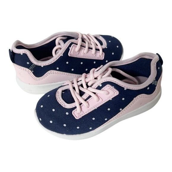 Carter's Girl's Paow Navy Pink Polkadot Athletic Lace Up Sneaker Sneaker Size 7 - Picture 2 of 8